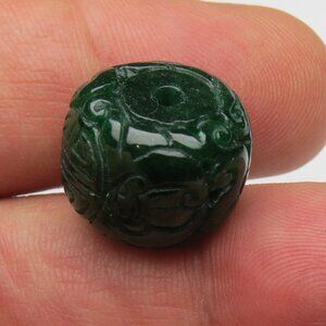 Jade Oval Barrel Carved Bead  Slide Pendant